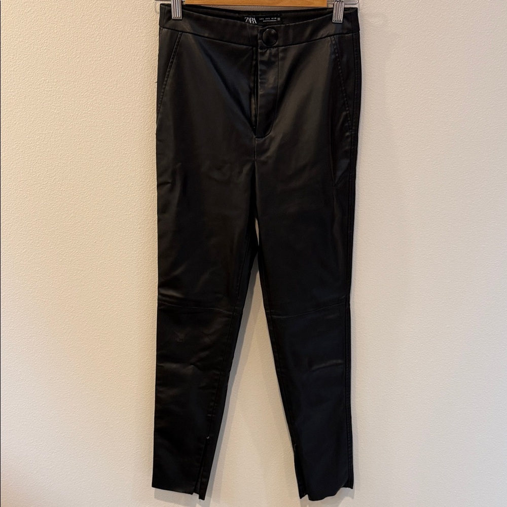Zara Sleek Black Faux Leather straight leg pants